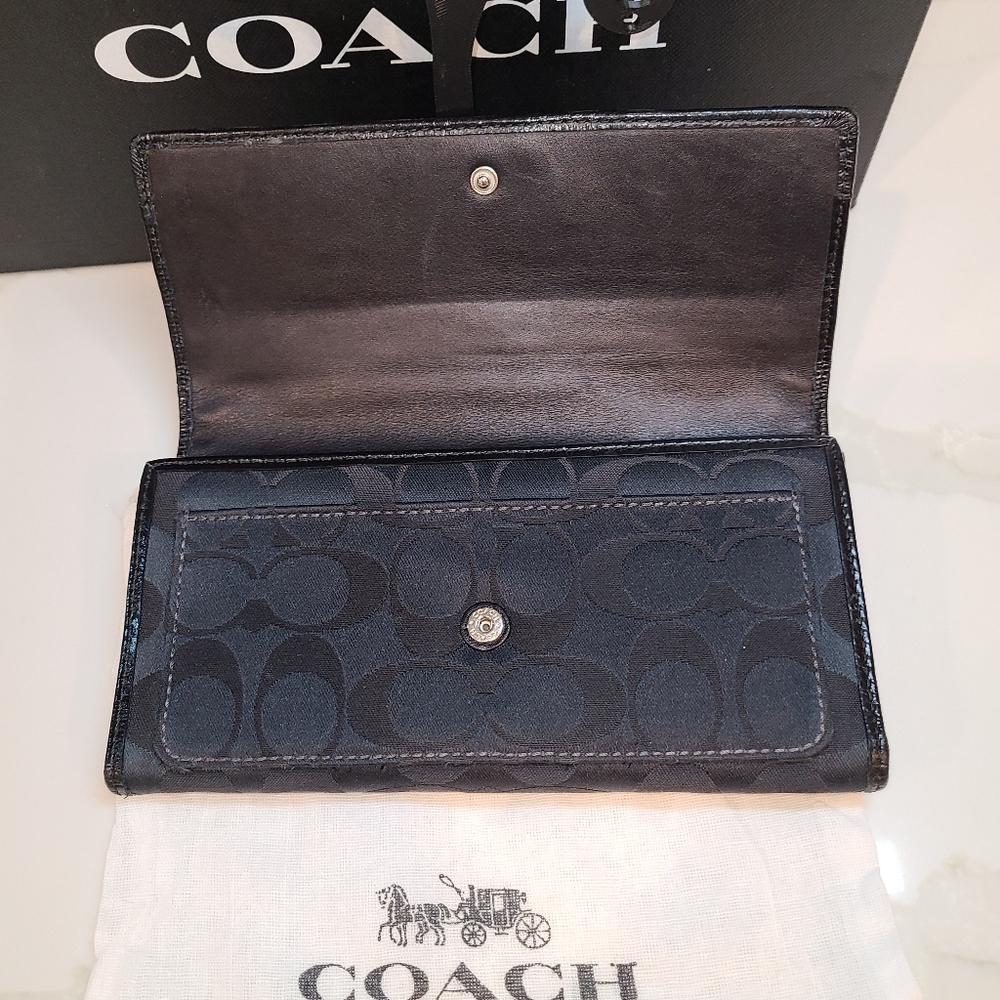 Vintage Coach Y2K Signature Jacquard Black Leather Clutch Wallet EUC - Picture 8 of 9